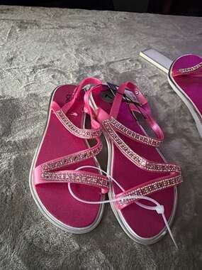 bebe Women's Fuchsia Strappy Rhinestone Jelly Sandals